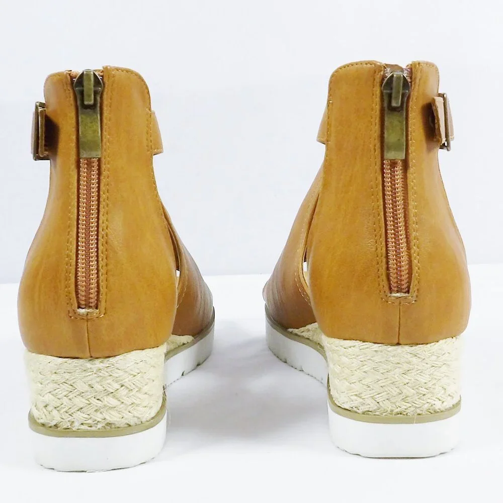 Corkys SUGAR CITY Espadrille Low Wedge Sandals Cognac Brown NIB Open Toe